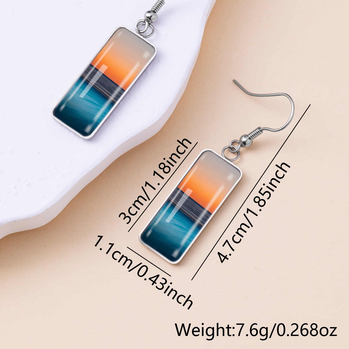 Women's Ocean Sunset Scenery Pattern Long Earrings, Stainless Steel